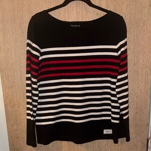 Talbots Black Sweater with White and Red Stripes